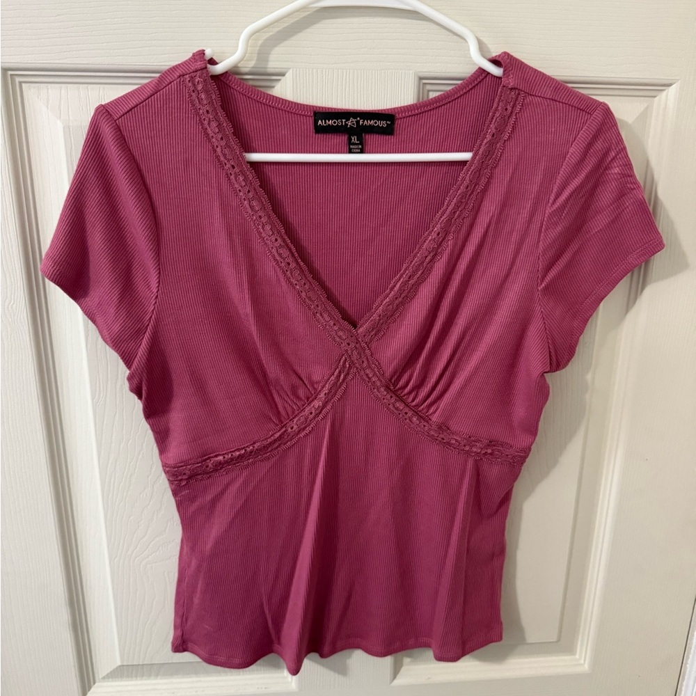 Almost Famous Deep Pink V-Neck Blouse